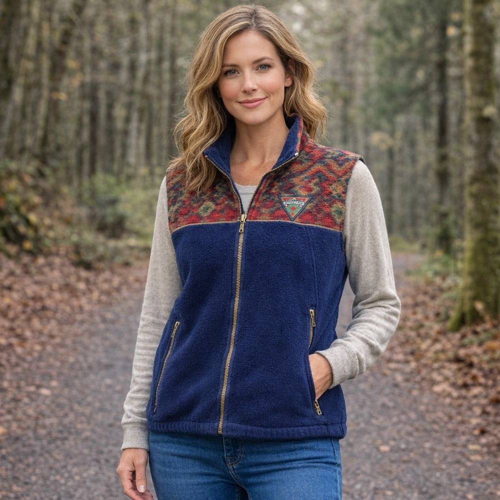 Icicle Creek Womens Fleece Zip Vest XL Southwestern Yoke Outdoor Casual